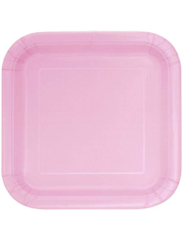 Photo du produit 14 Assiettes carrées rose clair en carton 22 cm