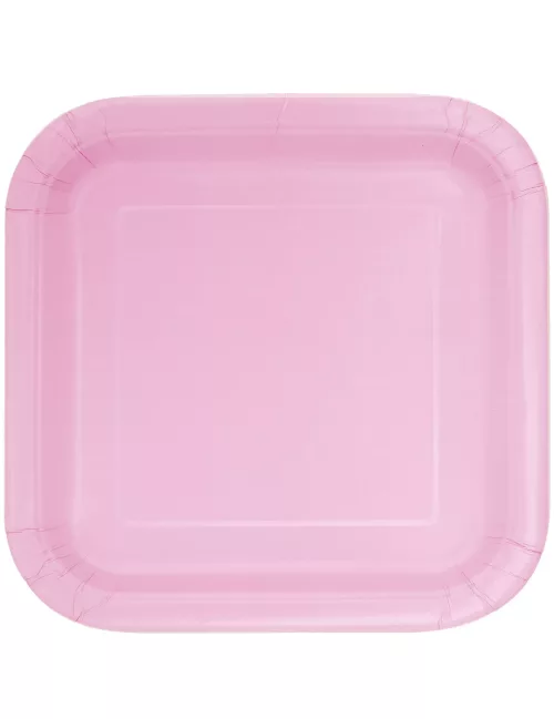 Photo du produit 14 Assiettes carrées rose clair en carton 22 cm