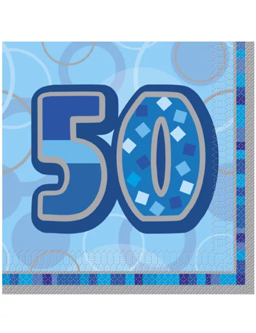 Photo du produit 16 Serviettes en papier Age 50 ans bleues 33 x 33 cm
