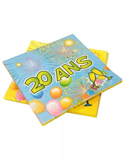 Photo du produit 20 Serviettes en papier 20 ans Anniversaire Fiesta 33 cm