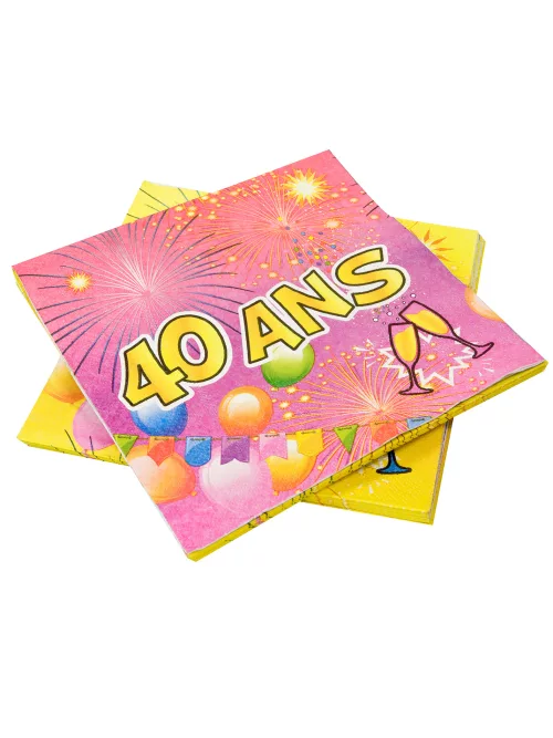 Photo du produit 20 Serviettes en papier 40 ans Anniversaire Fiesta 33 cm