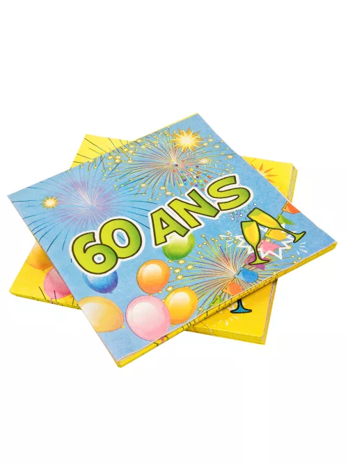 Photo du produit 20 Serviettes en papier 60 ans Anniversaire Fiesta 33 cm
