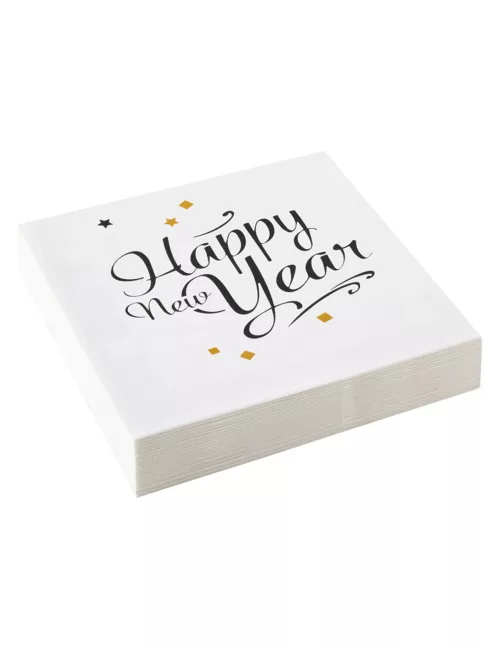 Photo du produit 20 Serviettes en papier Happy New Year doré 33 x 33 cm