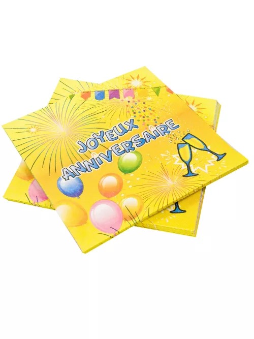 Photo du produit 20 Serviettes en papier Joyeux Anniversaire Fiesta 33 x 33 cm