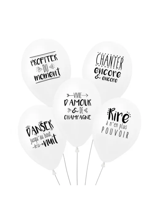 Photo du produit 5 Ballons latex biodégradable Mots doux 27 cm