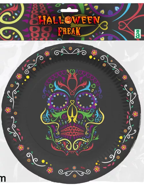 Photo du produit 6 Assiettes en carton squelette coloré Dia de los muertos 23 cm
