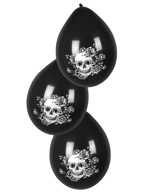 Photo du produit 6 Ballons en latex squelette fleuri noir 25 cm