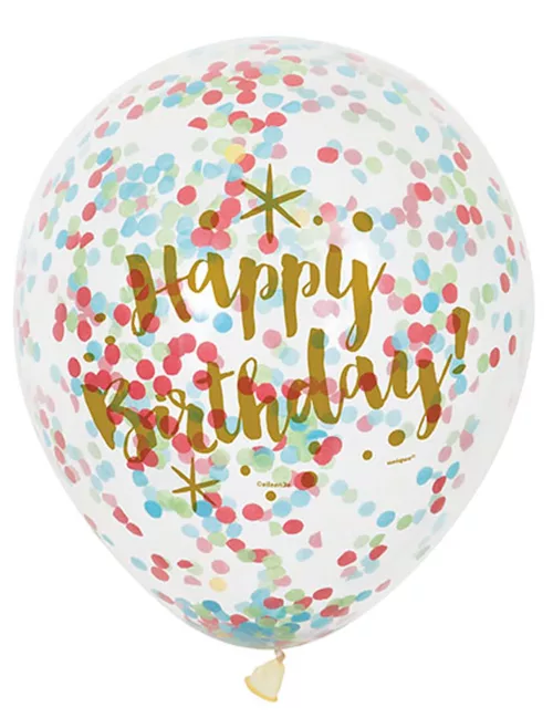 Photo du produit 6 Ballons Happy Birthday confettis multicolores