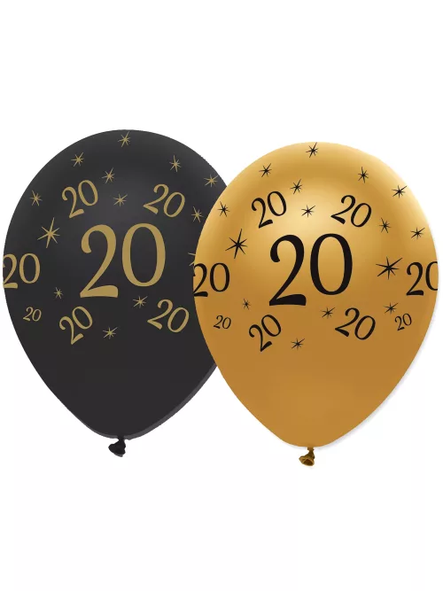Photo du produit 6 Ballons latex Noir et or 20 ans