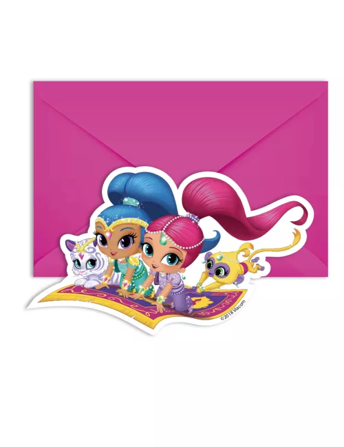 Photo du produit 6 Cartes d'invitations et enveloppes Shimmer and Shine 14 x 9 cm