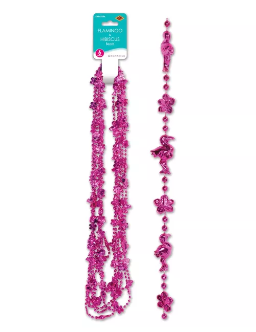 Photo du produit 6 Colliers Flamant rose et Hibiscus roses 83 cm