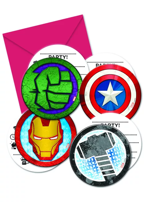 Photo du produit 6 Invitations + enveloppes Avengers Mighty
