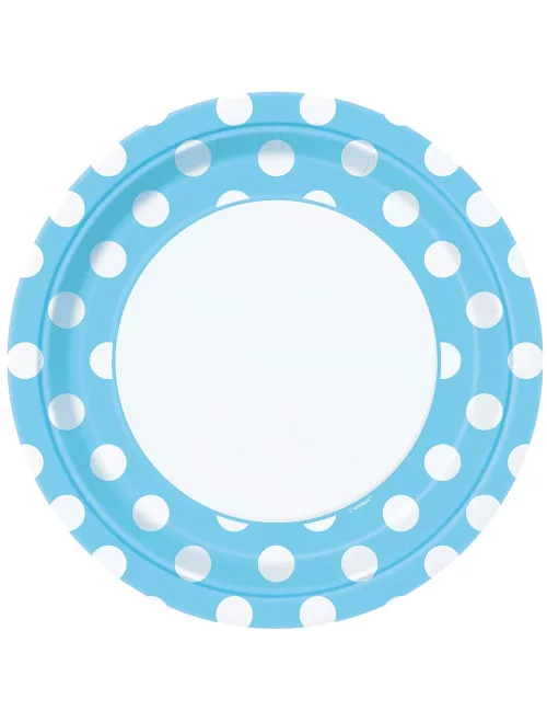 Photo du produit 8 Assiettes bleu clair à pois blancs en carton 22 cm