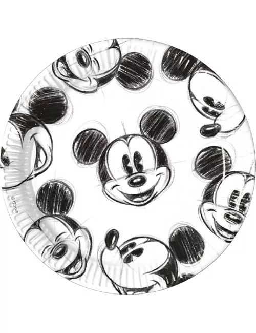 Photo du produit 25 Assiettes en carton noir et blanc Mickey 23 cm