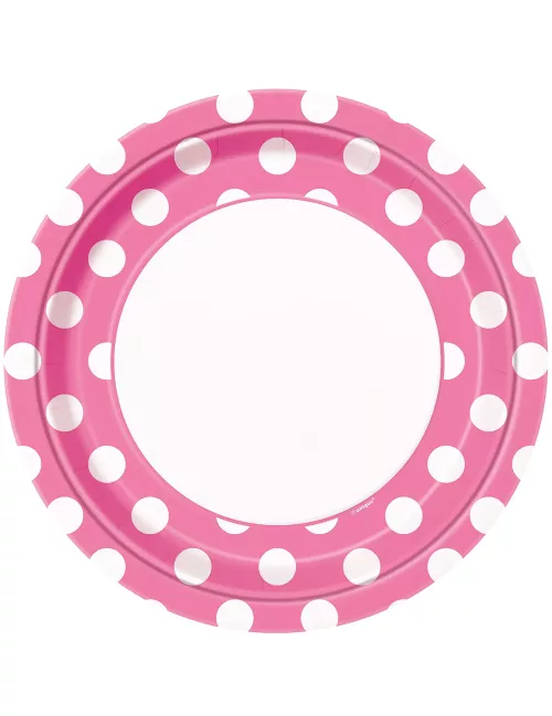 Photo du produit 8 Assiettes roses à pois blancs en carton 22 cm