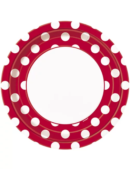 Photo du produit 8 Assiettes rouges à pois blancs en carton 22 cm