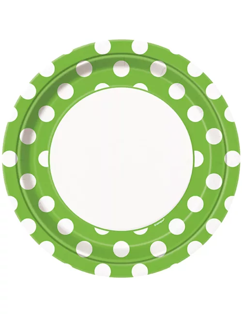 Photo du produit 8 Assiettes vertes à pois blancs en carton 23 cm