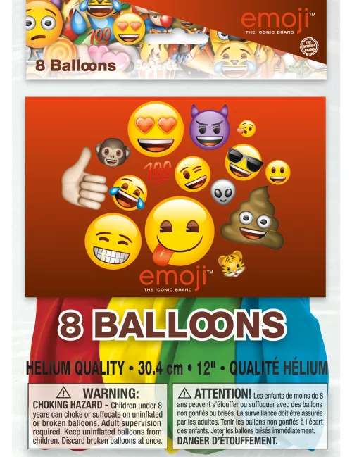Photo du produit 8 Ballons latex imprimés Emoji