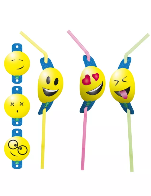 Photo du produit 8 Pailles avec médaillons émoticônes Imoji
