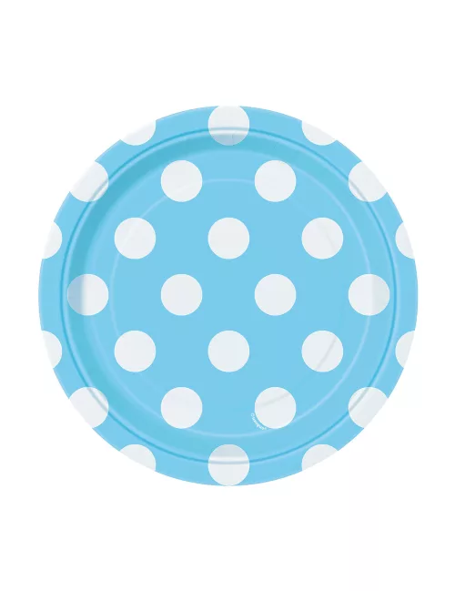 Photo du produit 8 Petites assiettes bleues à pois blancs en carton 17 cm