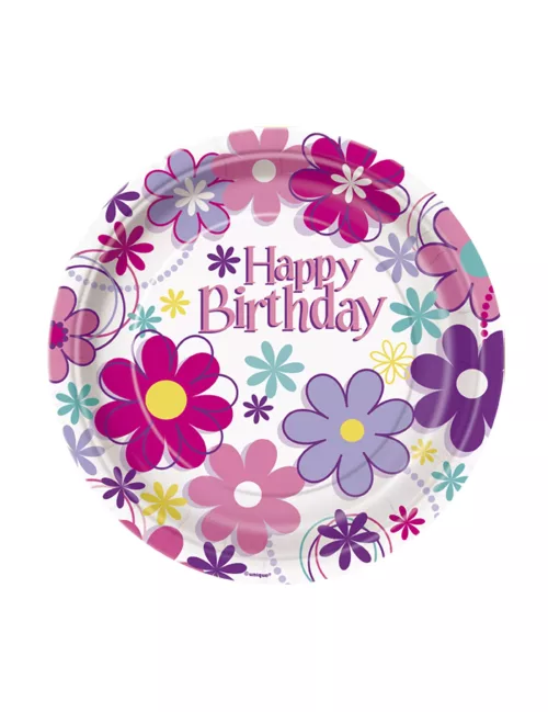 Photo du produit 8 Petites assiettes en carton Happy Birthday 18 cm
