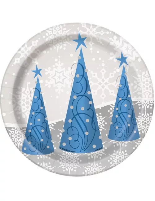 Photo du produit 8 Petites assiettes flocons et renne de Noël 18 cm