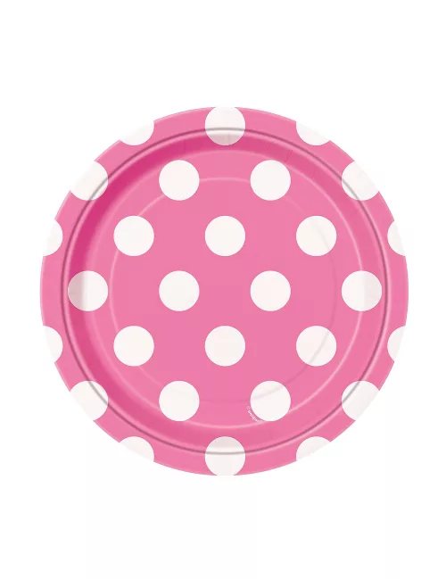 Photo du produit 8 Petites assiettes roses à pois blancs en carton 17 cm