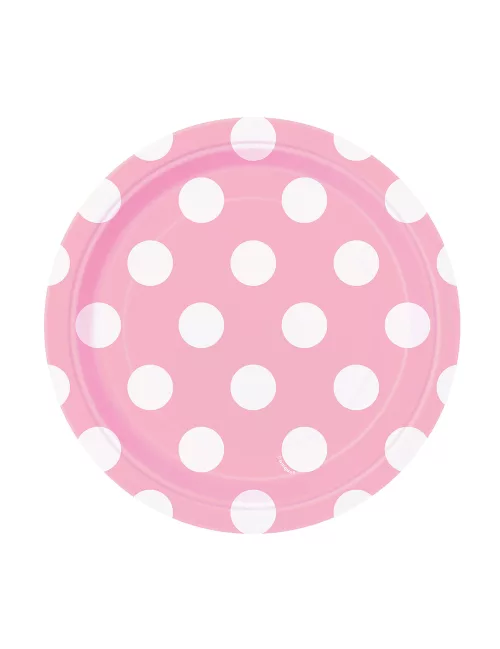 Photo du produit 8 Petites assiettes roses à pois blancs en carton 17 cm
