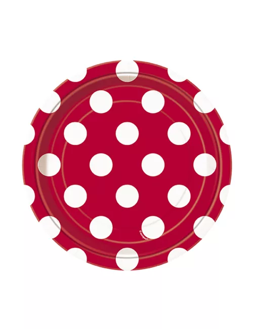Photo du produit 8 Petites assiettes rouges à pois blancs en carton 18 cm
