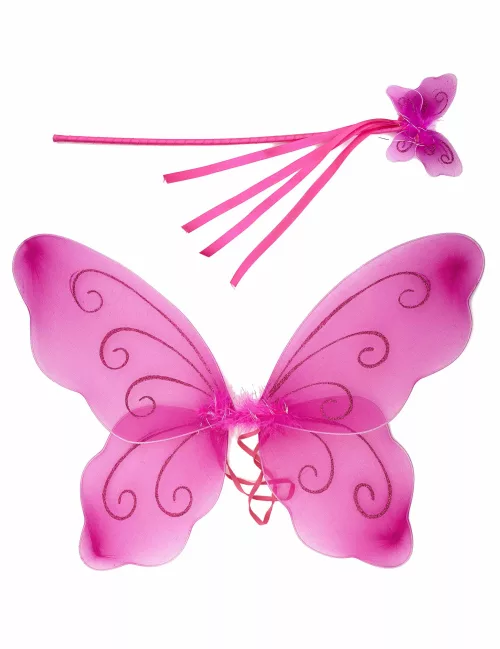 Photo du produit Ailes papillon roses et baguette magique assortie enfant