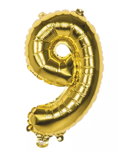 Photo du produit Ballon aluminium chiffre 9 doré 36 cm