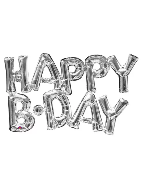 Photo du produit Ballon aluminium lettres Happy Birthday argent 76 cm
