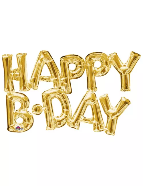 Photo du produit Ballon aluminium lettres Happy Birthday doré