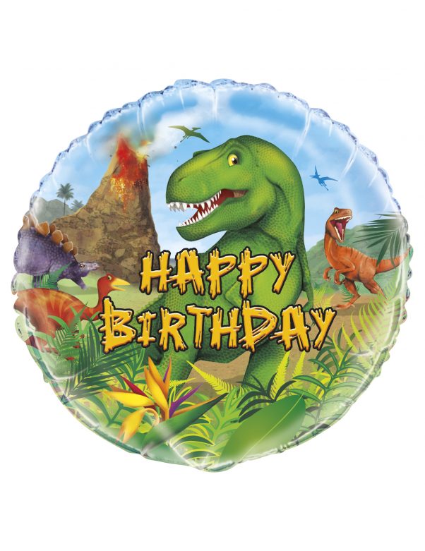 Photo du produit Ballon aluminium rond happy birthday dinosaures 45 cm