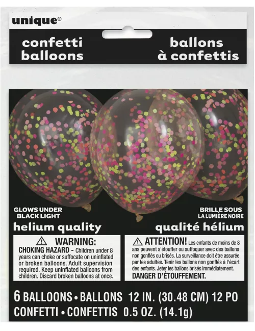 Photo du produit 6 Ballons en latex confettis fluo 30 cm