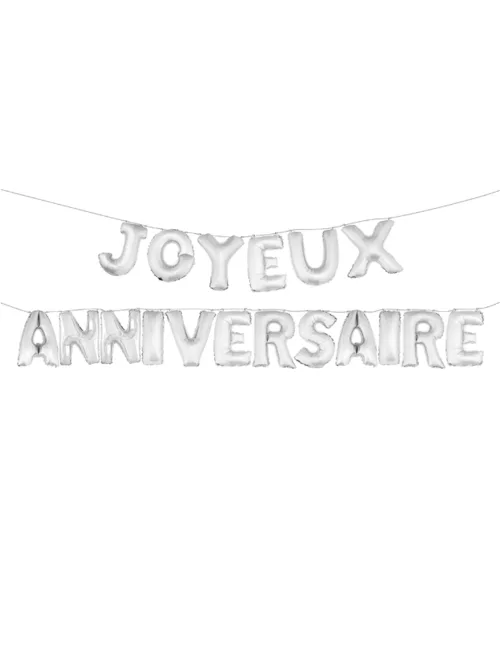 Photo du produit Ballons aluminiums lettres Joyeux Anniversaire argentés 36 cm