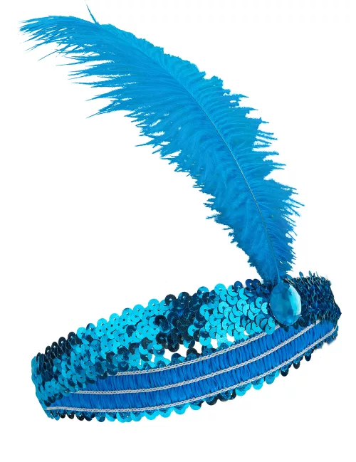Photo du produit Bandeau Charleston à sequins et plume bleu femme