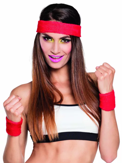Photo du produit Bandeau et poignets rouges 80's adulte