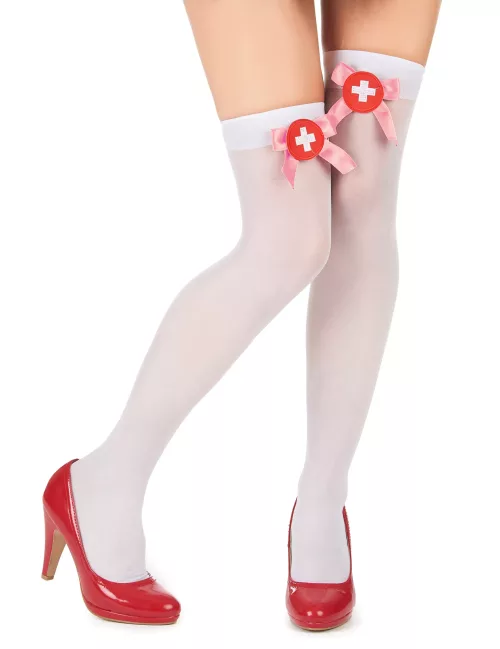Photo du produit Bas blancs avec noeud rose d'infirmière