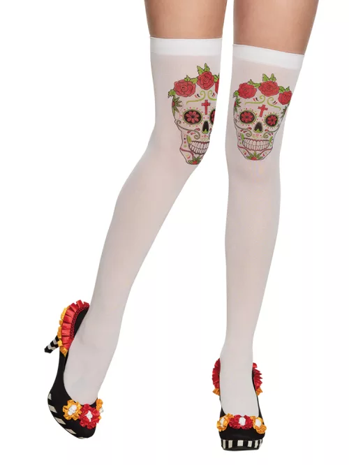Photo du produit Bas blancs avec squelette mexicain adulte Dia de los muertos