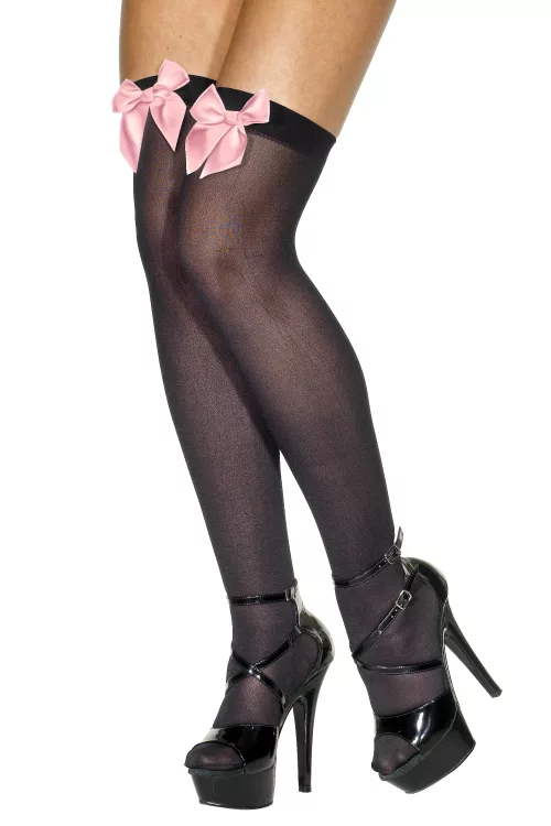 Photo du produit Bas noirs avec noeud rose clair femme