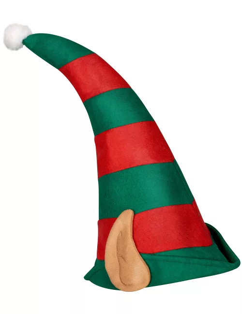 Photo du produit Bonnet lutin du Père Noël rayé avec oreilles adulte