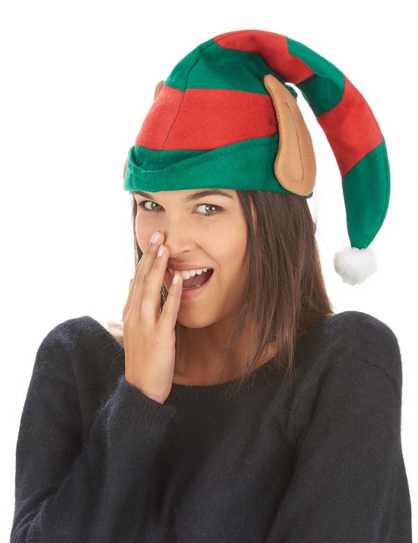 Photo du produit Bonnet lutin du Père Noël rayé avec oreilles adulte