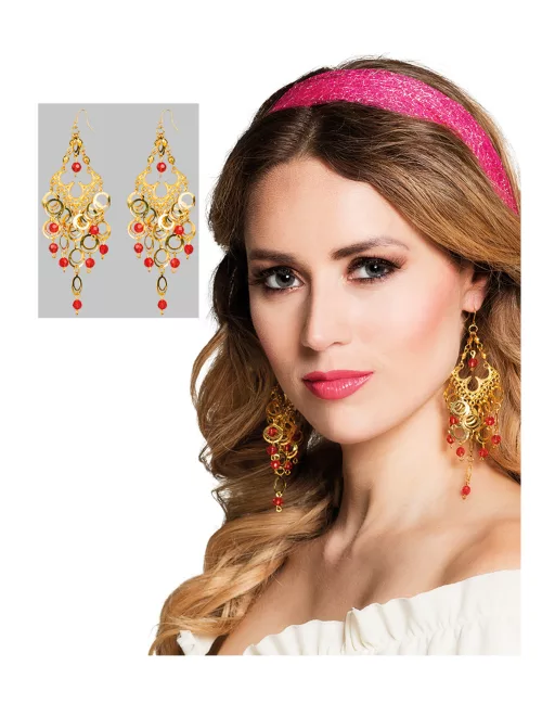 Photo du produit Boucles d'oreilles danseuse orientale dorées et rouges femme
