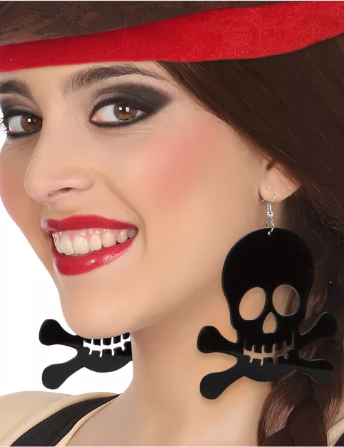 Photo du produit Boucles d'oreilles géantes têtes de mort noires adulte