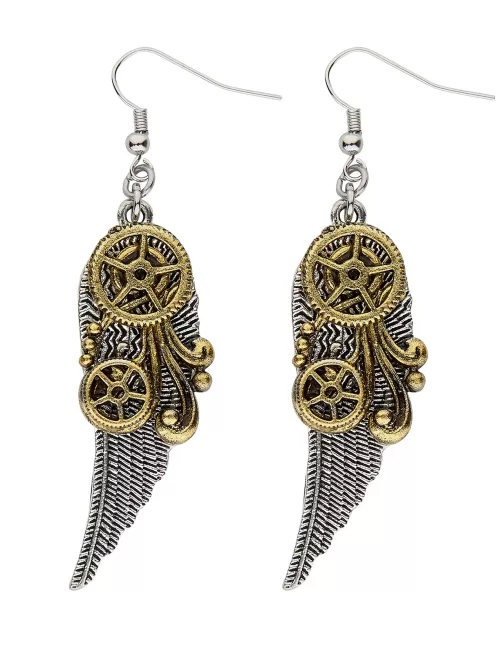 Photo du produit Boucles d'oreilles rouages et plumes adulte Steampunk