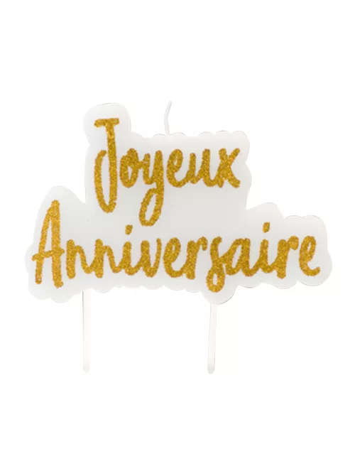 Photo du produit Bougie sur pique joyeux anniversaire dorée pailletée 8 x 5 cm