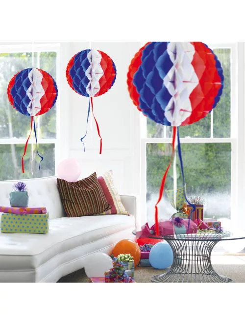 Photo du produit Suspension boule alvéolée tricolore 27 cm