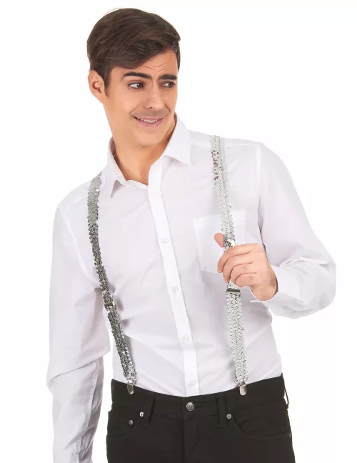Photo du produit Bretelles argentées à sequins adulte