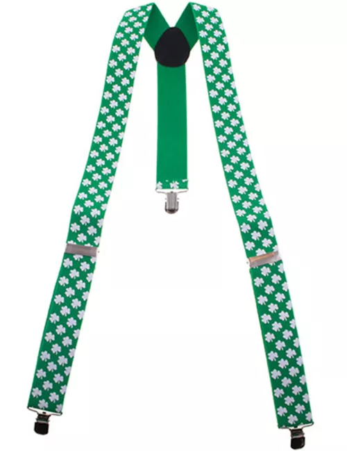 Photo du produit Bretelles vertes avec trèfles blancs Saint Patrick